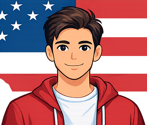 Аватар-иллюстрация клиента BM USA Proxy в красном худи на фоне флага США
