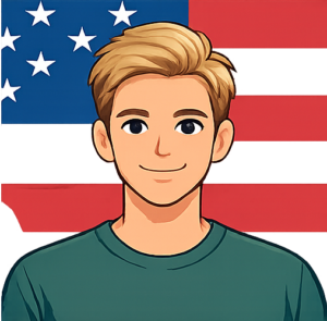 Аватар-иллюстрация светловолосого клиента BM USA Proxy на фоне флага США